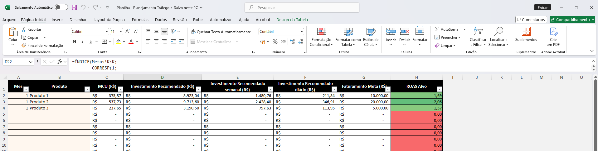Preview da Planilha de Tráfego - Tela 3
