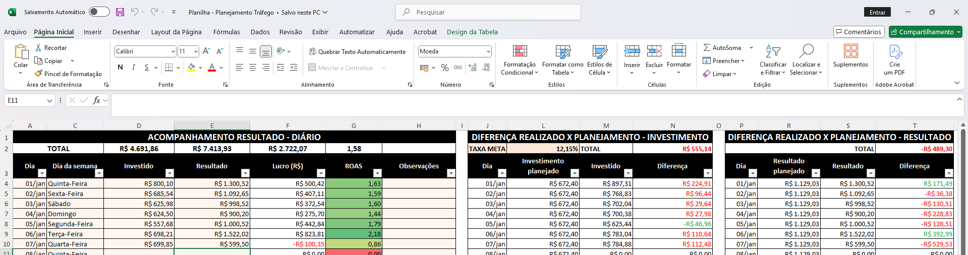 Preview da Planilha de Tráfego - Tela 4